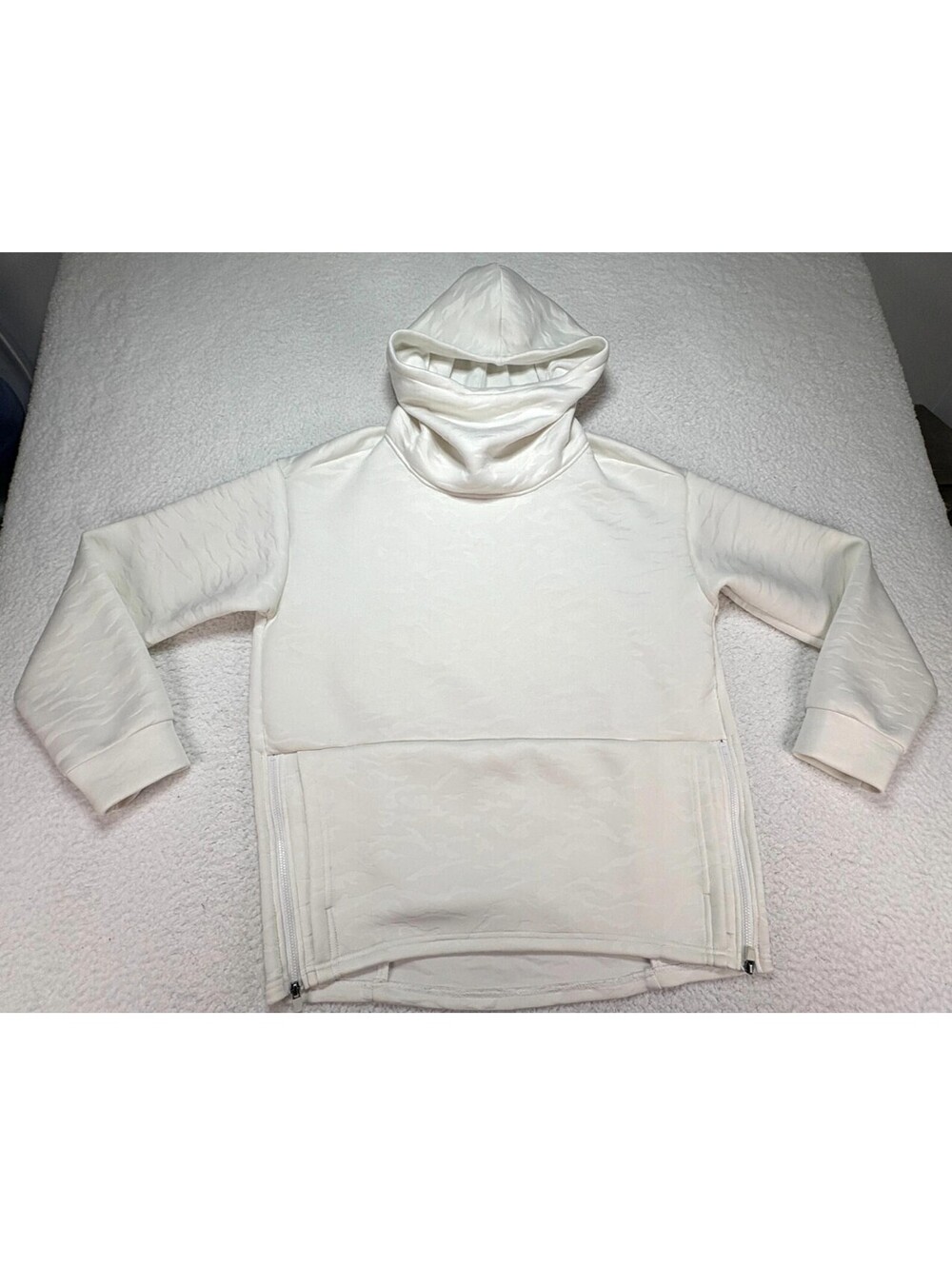 Fabletics Hoodie Embroidered Print Women's Small Soft Cowl Neck Pullover White